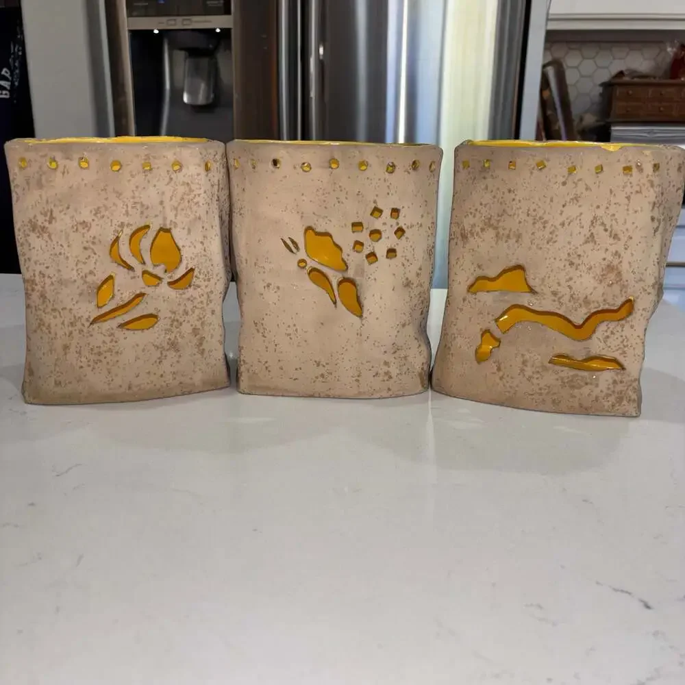 Vintage Handmade Ceramic Paper Bag Candle Votives Luminaries